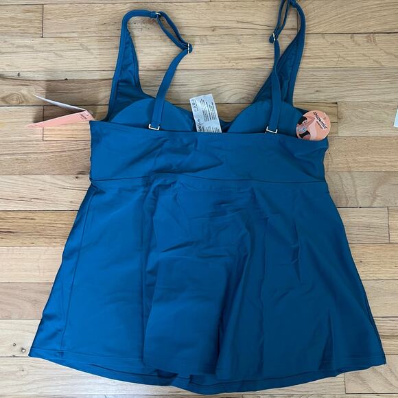 NEW Shapermint Women's L Wireless Adjustable Ruched Front Tie Tankini Teal Blue - Picture 2 of 10